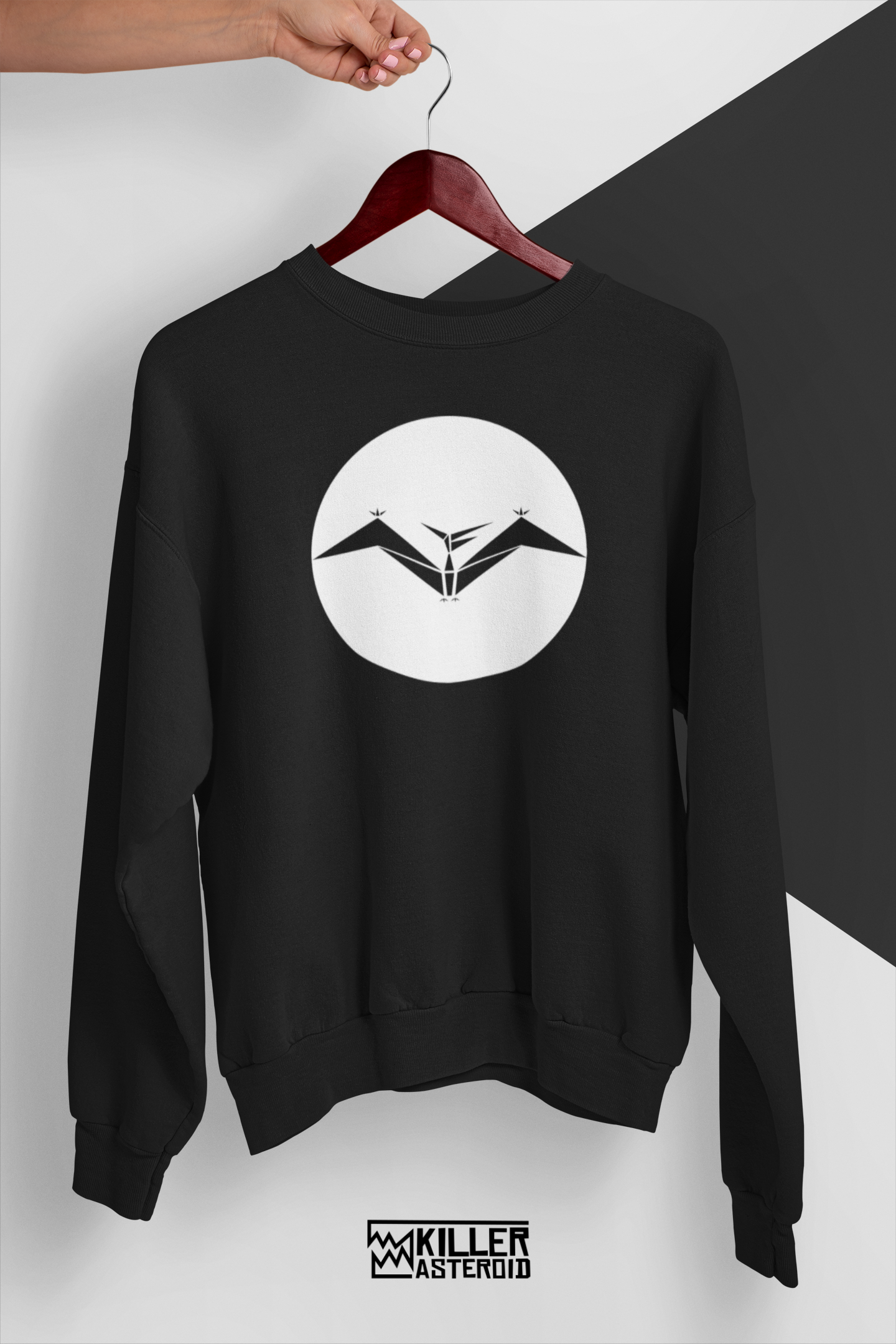 White Tera Moon - Black Organic Unisex Crewneck Sweatshirt